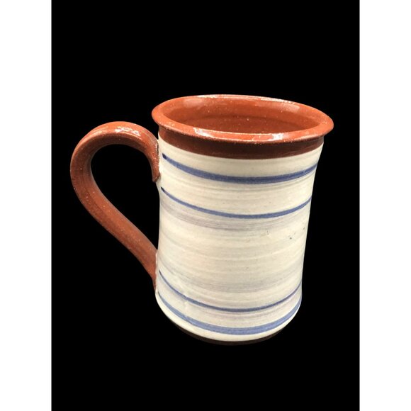 Handpainted Madrid New Mexico Pottery Mug & Plate Set Signed Blue White Terracot - Picture 4 of 10